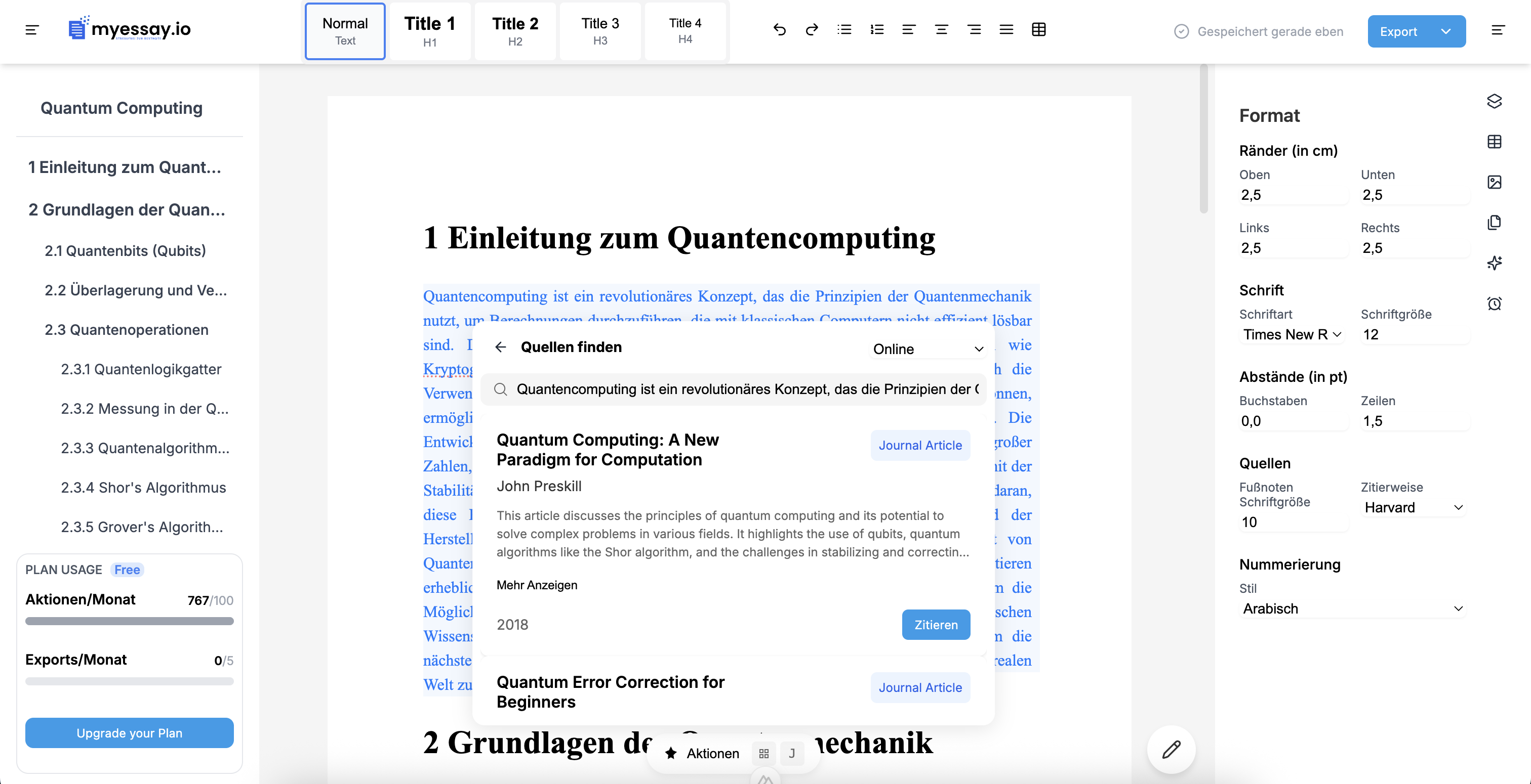 MyEssay.io Editor Format Settings